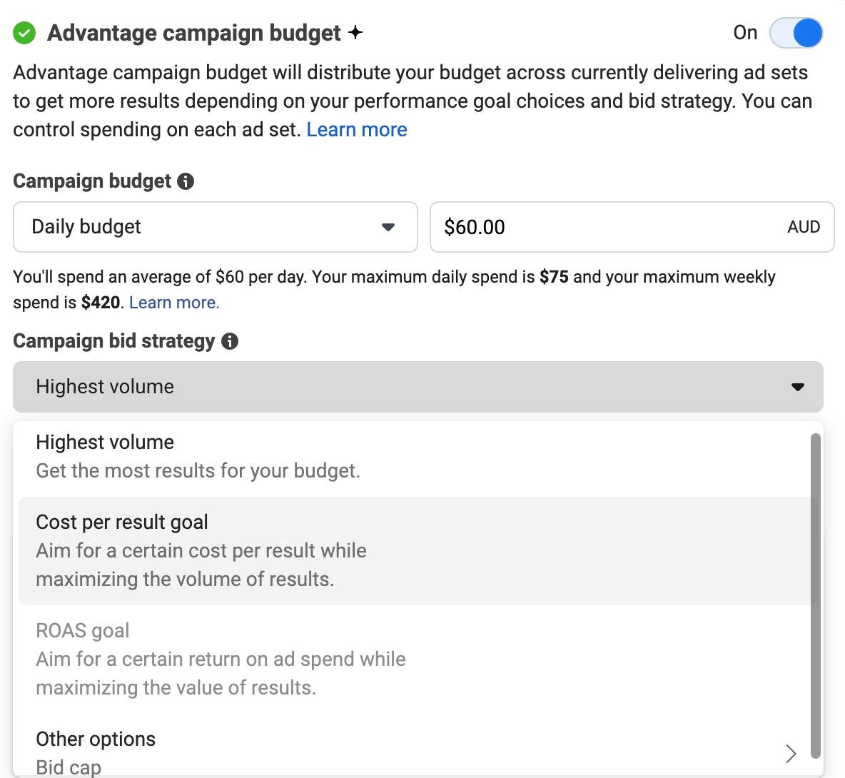 Budget and bidding setup from the Dimax Digital Meta Ads guide